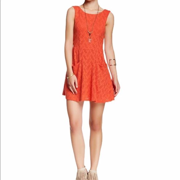 Free People Lace Poppy Dress Persimmon Orange - Picture 1 of 13